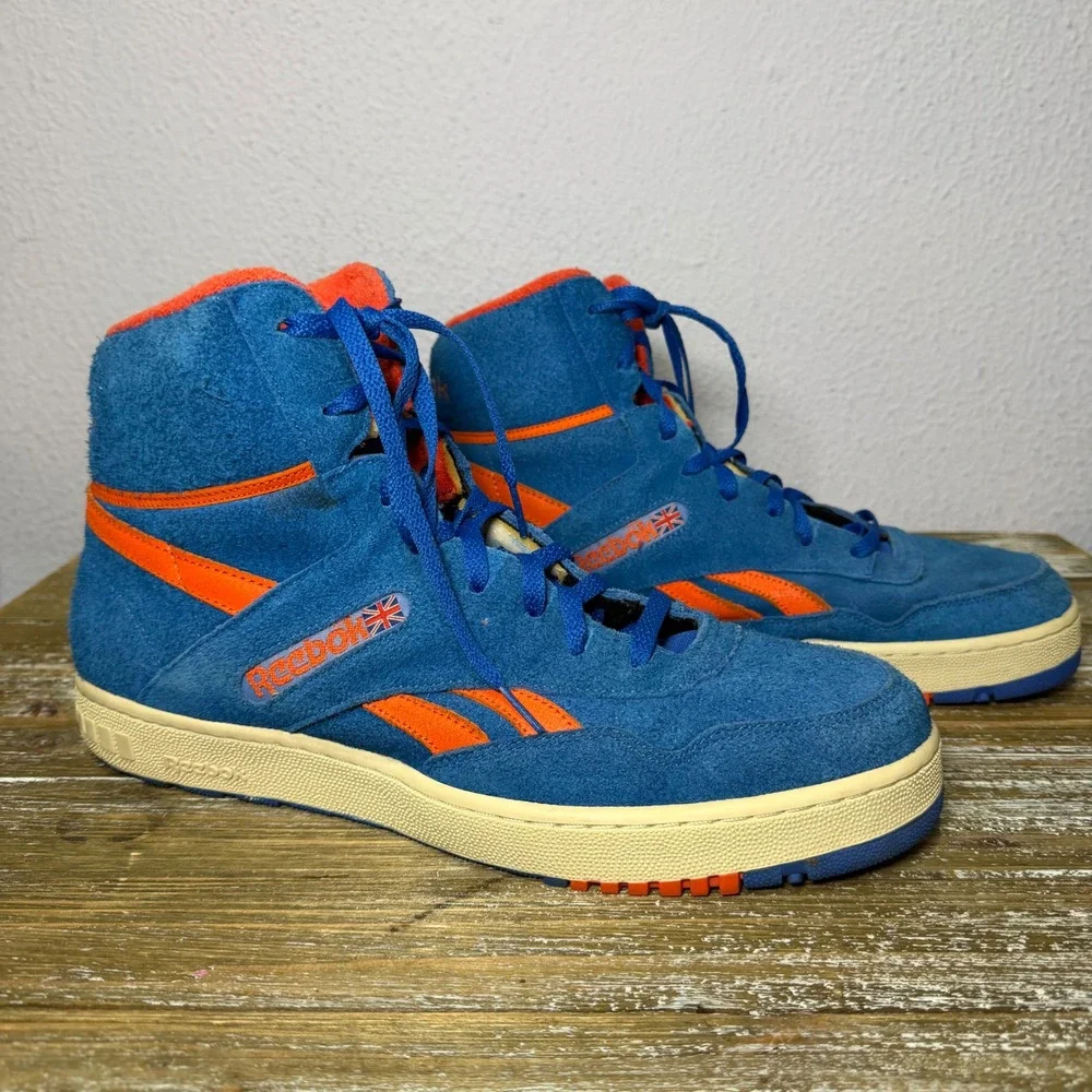 Reebok Retro High Top Sneakers Mens Blue Orange 13 Suede Streetwear Basketball